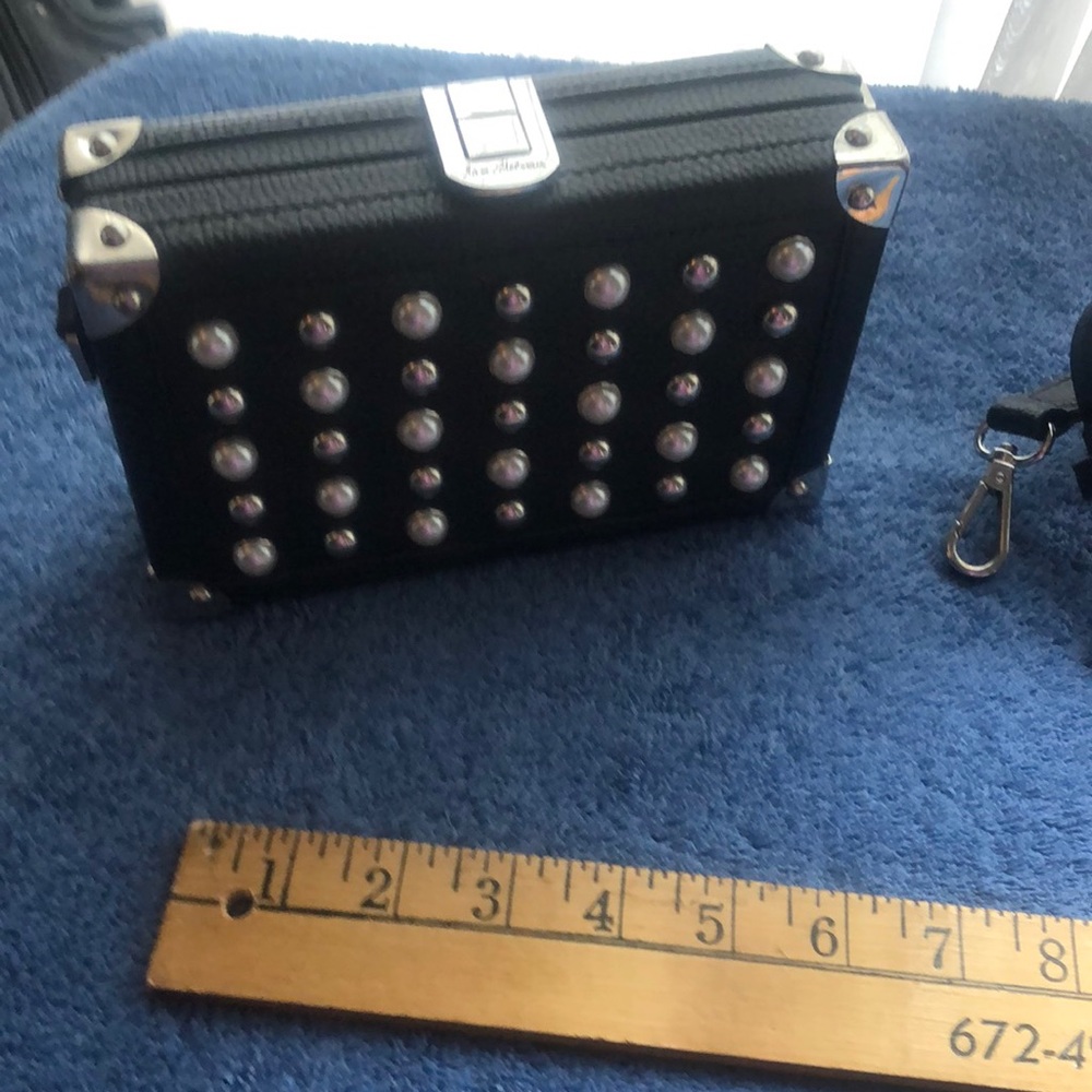 Sam Edelman Black with gray and silver beads Leather Crossbody Hand Bag Purse